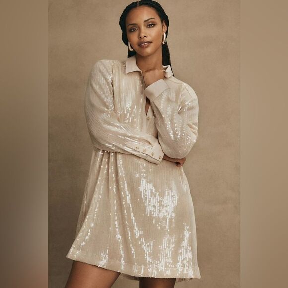 Anthropologie Pilcro Long Sleeve Sequin Mini Shirt Dress Small - Picture 6 of 11